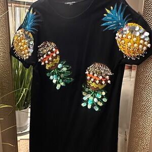 NWT Black T-Shirt dress with Pineapple Sequin Design